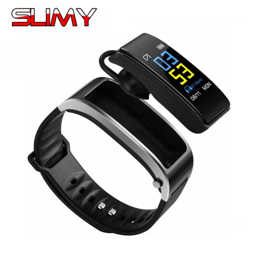 Серебристый Slimy Talk Band 2 в 1 Смарт-браслет часы Bluetooth гарнитура монитор сердечного ритма громкой связи музыка Наслаждайтесь наушниками Wrsitband - Цвет: Серебристый