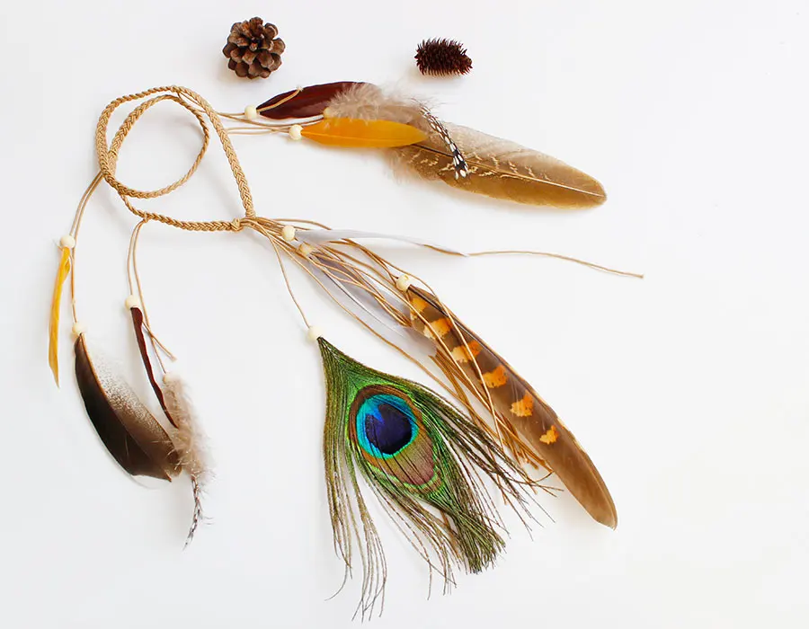 F&ampU New Accessories Hair Band Indian Peacock Feather Pendant Headband Rope Knitted Belt Elastic Hairband | Украшения и