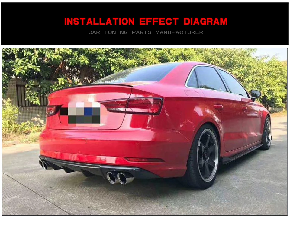 Для Audi A3 Стандартный седан задний бампер передний спойлер четыре выходе из углеродного волокна задний диффузор