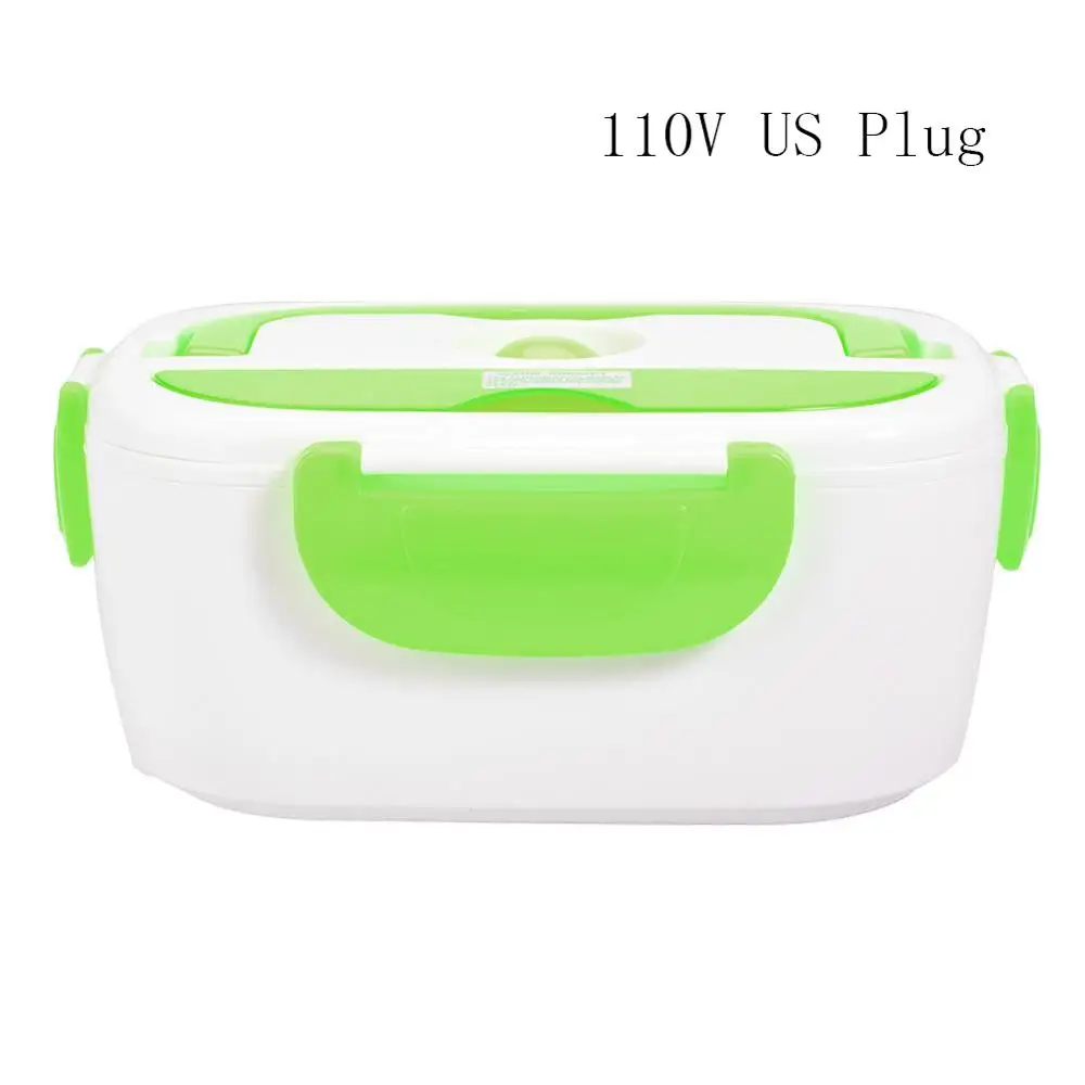 Green US Plug Электрический нагревательный Ланч-бокс портативный детский пищевой контейнер термос Ланчбокс Bento box со столовыми принадлежностями для Дома Офиса ЕС США Plug - Цвет: Green US Plug