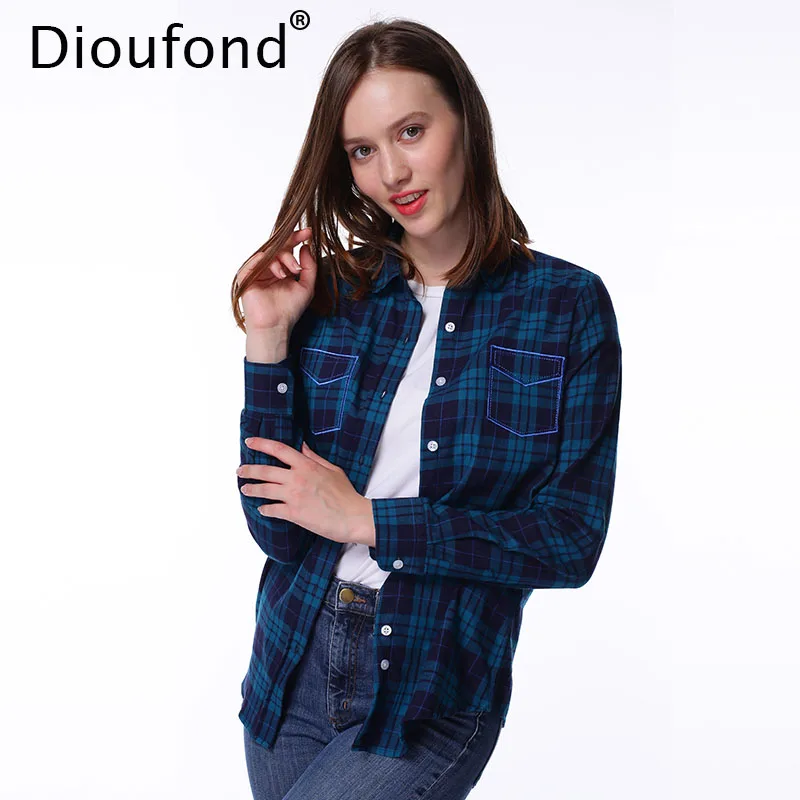 Женская фланелевая рубашка Dioufond клетчатая с вышитым карманом и длинным рукавом