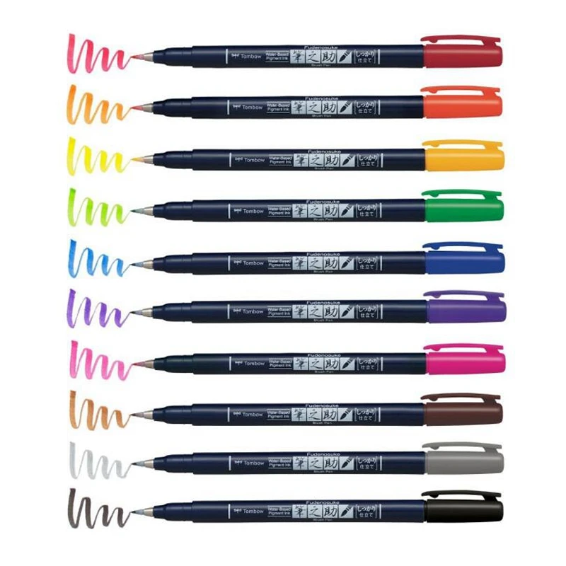 Японская ручка Tombow с кисточкой 10 шт./компл. для письма каллиграфии маркеры