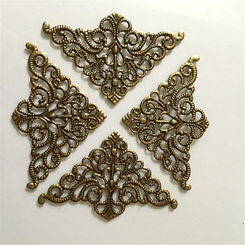 Filigree Triangle Wraps Connectors Cabochon Cameos DIY Jewelry Findings Fit Base Settings Bronze Tone 10Pcs | Украшения и