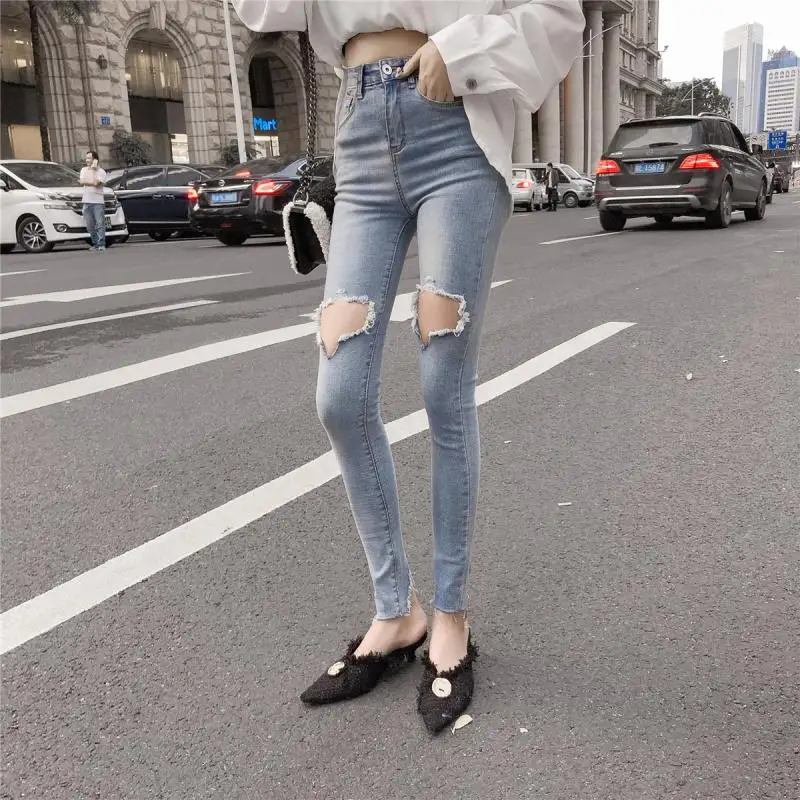 Узкие брюки до щиколотки с высокой талией женские джинсы на пуговицах карманами