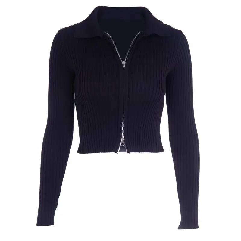 Casual Sexy Club Black Gothic Punk Harajuku Sweaters Women Slim Cardigan Zipper Plain 2019 Autumn Female Goth Fashion Tops |