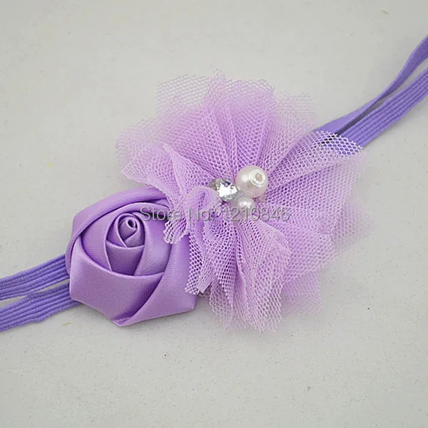 Повязка на голову с потертым цветком Тюлевая атласная повязка цветами розы и