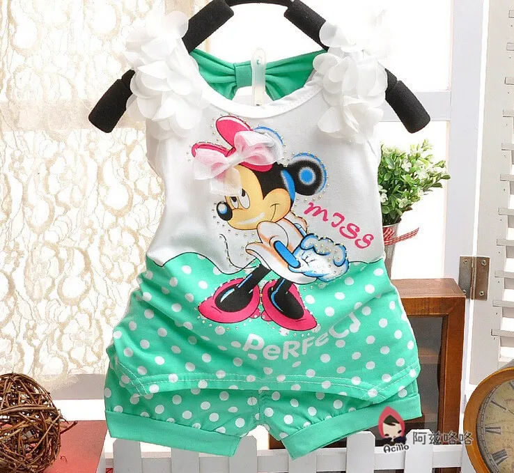 2017 Минни Маус Новорожденные летняя одежда для девочек комплект одежды детей