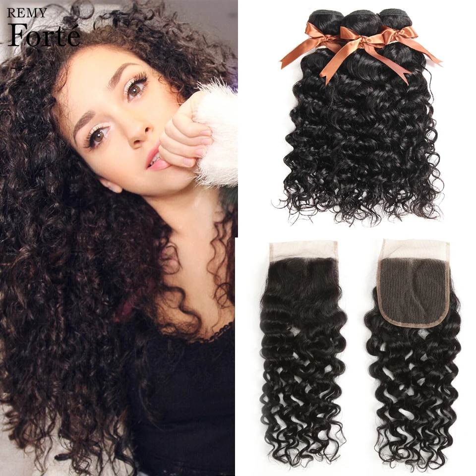 Remyforte 30 дюймов пучки с закрытием волна воды Remy бразильские волосы плетение 2/3