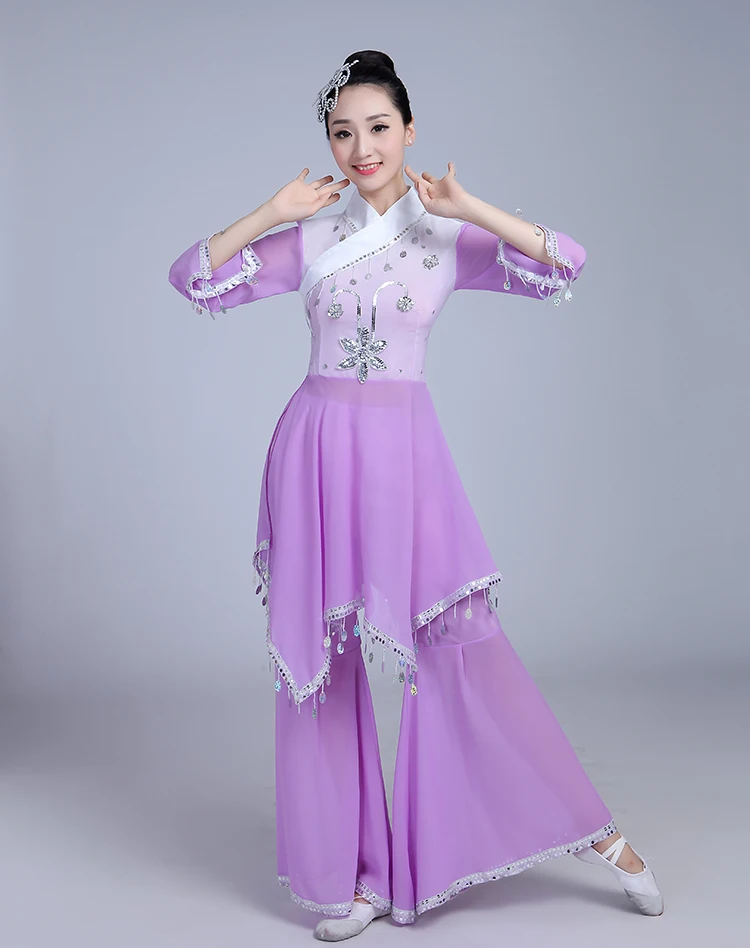 Chinese hanfu women classical dance costumes women's elegant fan national performance costume |