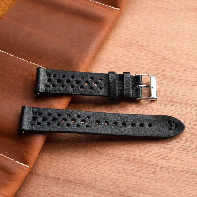 black line Часы Onthelevel 18 мм, 19 мм, 20 мм, 22 мм, 24 мм, с кожаным ремешком, пористый красный, черный, ремешок для часов, ручной работы, сшитый ремешок для часов# D - Цвет ремешка: black line