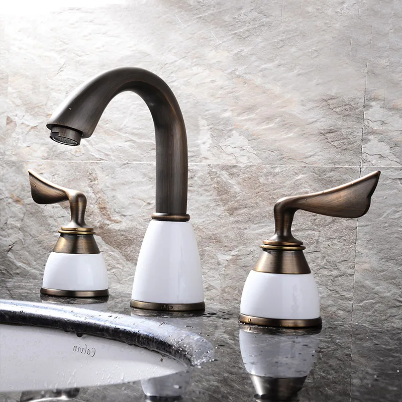 Bathroom Sink Faucets Antique Brass Color Deck Mounted Waterfall White Porcelain Hot and Cold Water Mixer Tap MPSK036A | Обустройство
