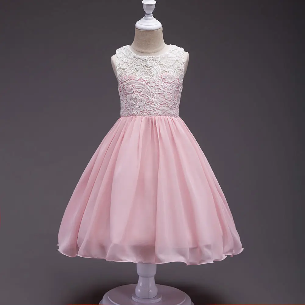 Летнее Детское кружевное шифоновое свадебное платье принцессы для девочек