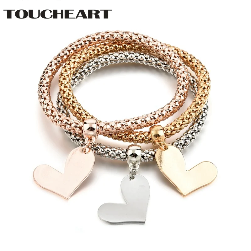 

TOUCHEART Popular Zinc Alloy Gold/ Rose Gold/ Silver Color 3 Popcorn Bracelets with Heart Custom DIY Bracelet & Bangle SBR170119