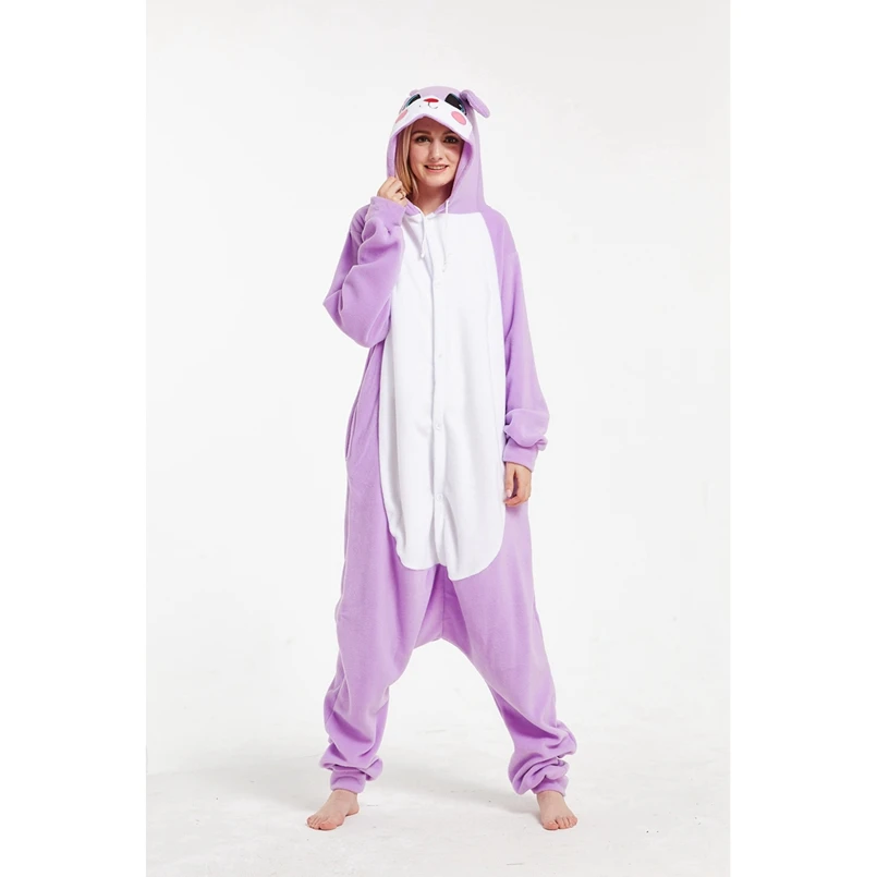 Фиолетовый кролик животных пижамы Onesie с капюшоном для взрослых Для женщин мужчин