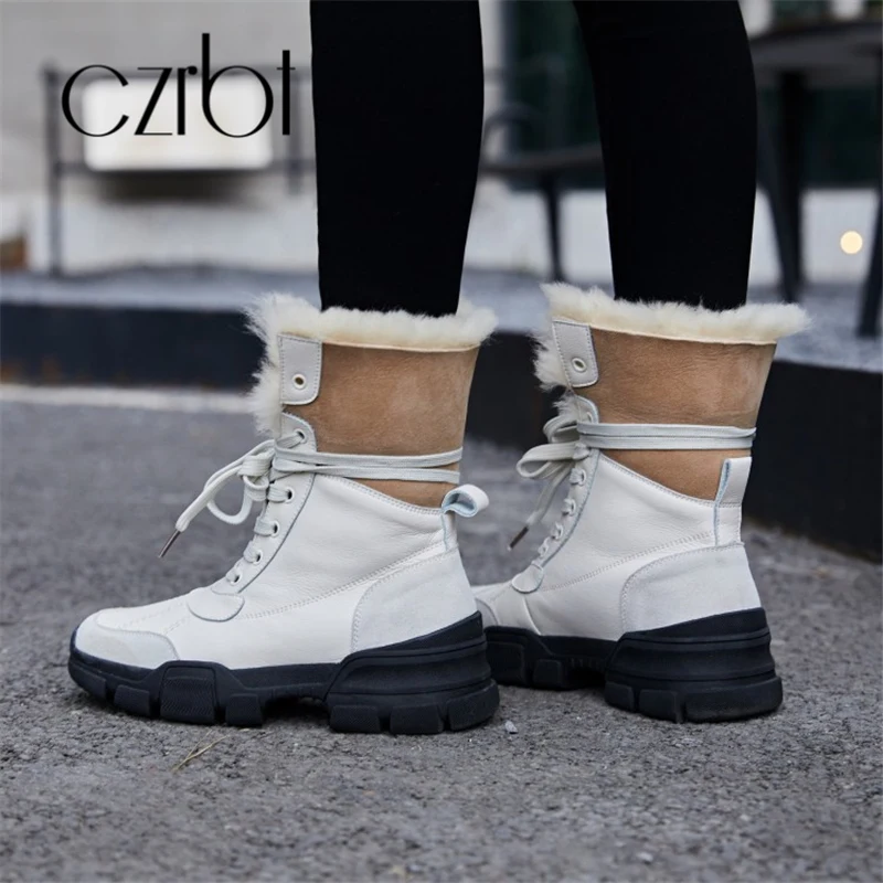CZRBT new winter women's shoes fashionable leather wedge boots belt warm snow casual comfortable ankle | Обувь