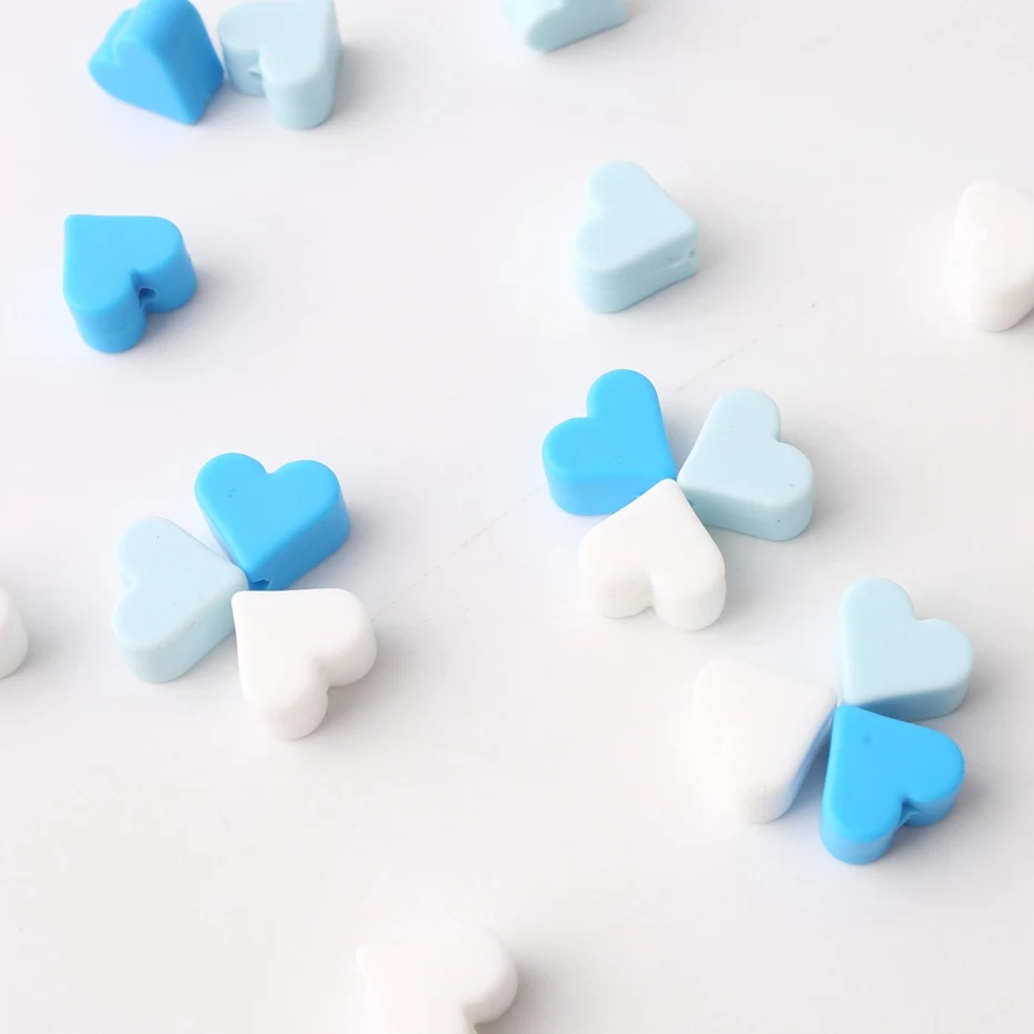 blue series heart 10 шт. силиконовые бусины-прорезыватели в форме сердца, подвески для медсестры, аксессуары для рукоделия, Силиконовые Прорезыватели для грызунов без бисфенола - Цвет: blue series heart