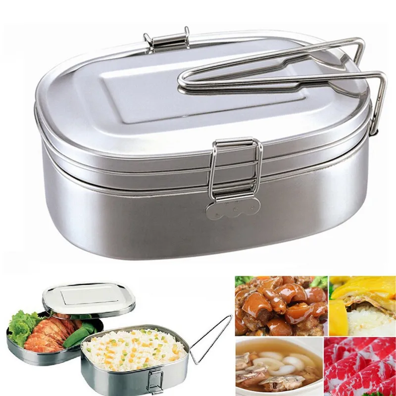KCASA 1 шт. портативный 2 слойный чехол для ланча из нержавеющей стали контейнер еды