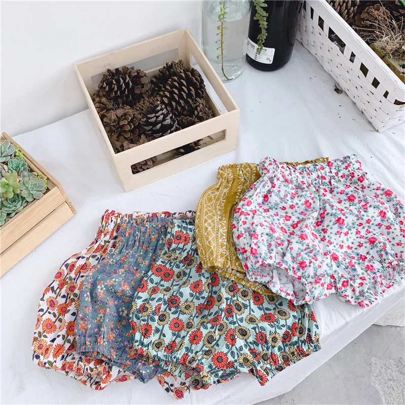 Лето 2019 корейский стиль моды Флористический с высокой талией Шорты для девочек