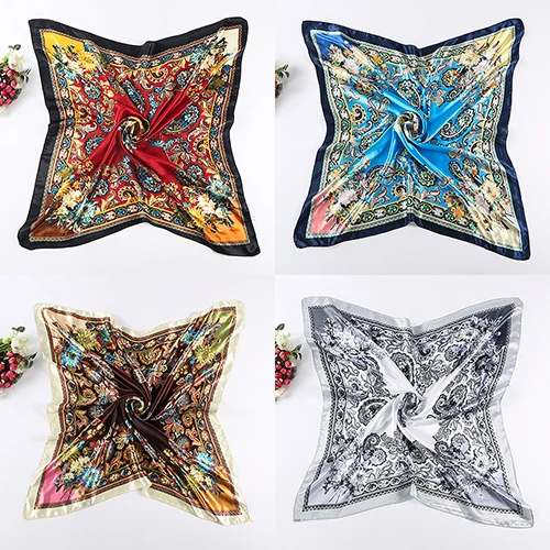 

New Fashion Women's Scarf Big Square Silk-Like Imitated Satin Flower Printing Wrap Shawl