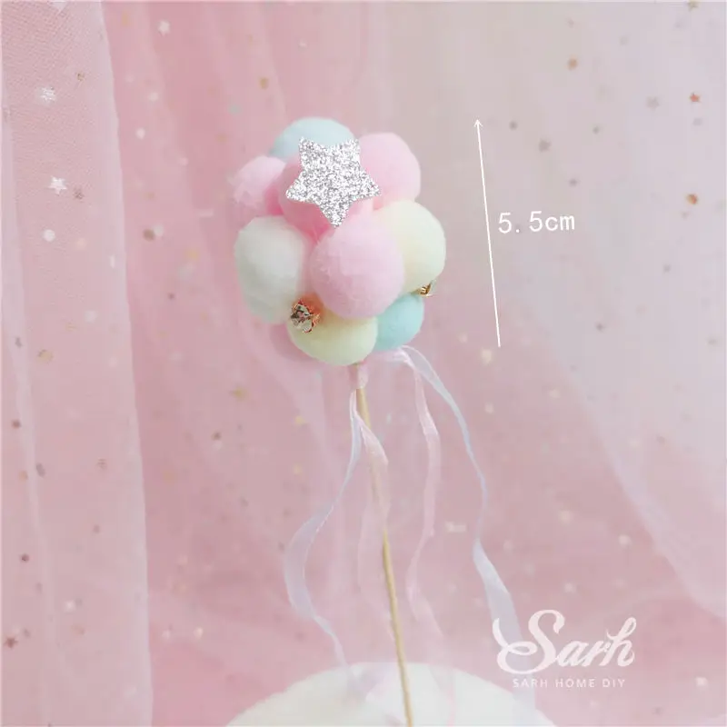 Shiny star hairballs Bling Многоцветный Единорог украшения на день рождения Блестящий флажок на день рождения торт Топпер для детей Феи вечерние принадлежности сладкие подарки - Цвет: Shiny star hairballs