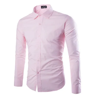 Брендовые белые мужские рубашки с длинным рукавом Chemise Homme модные деловые Дизайнерские Мужские приталенные Рубашки повседневные рубашки Camisa Social - Цвет: Pink