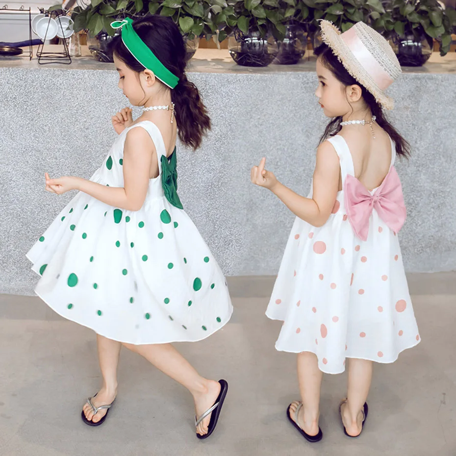 Summer Dresses For Girls Dot Kids Party Dress Big Bow Cute Teen Clothing 6 8 10 12 13 14 Year | Детская одежда и обувь