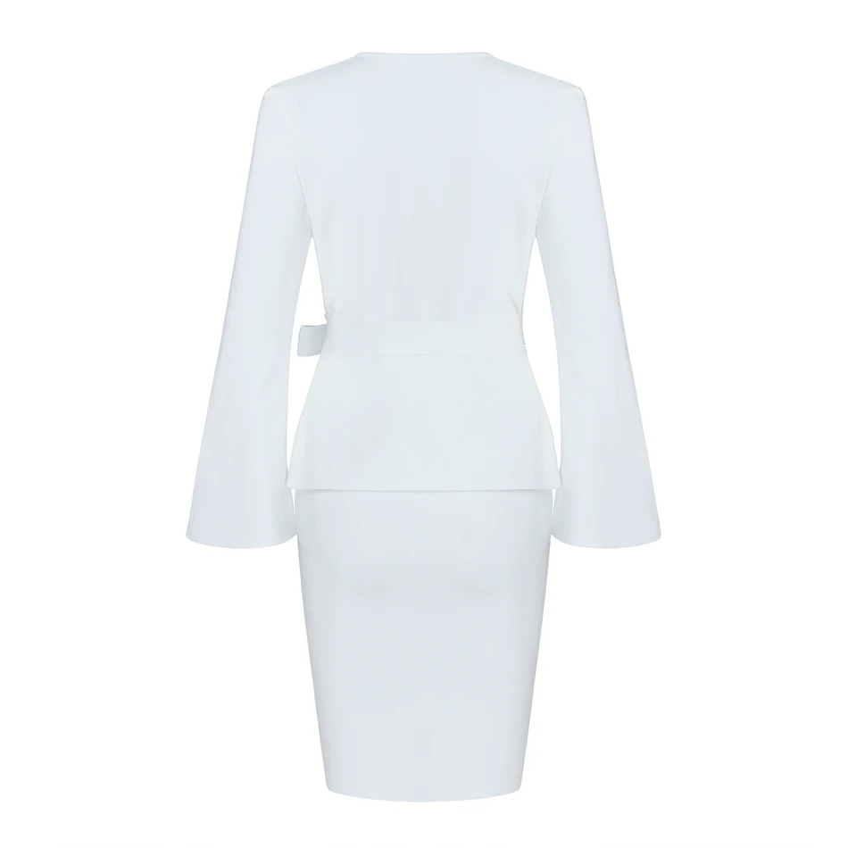 Белый женский комплект Элегантная куртка с v-образным вырезом и длинным рукавом