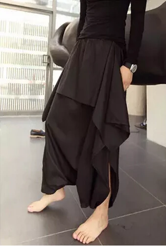 Брюки шаровары мужские льняные свободные с низким вырезом размеры 27 44 Осень зима