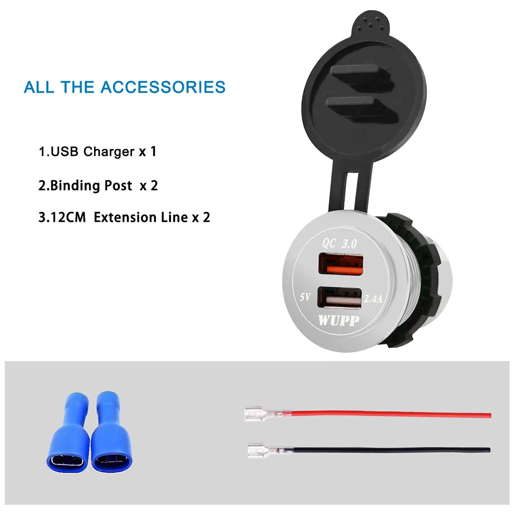 QC 3.0 Dual USB Charger Socket Voltmeter Quick Charge 3.0 Wire Waterproof for Car Motorcycle Mobile Phone Charger Fast QC#Y8