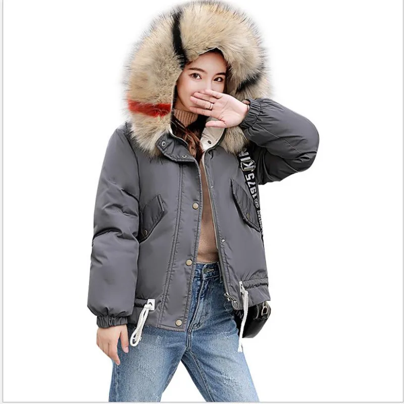 

2018 New Fashion Thick Colorful Fur Collar Hooded Down Parkas Winter Jacket Women Loose Warm Slim Down Cotton Jacket Coat Q904