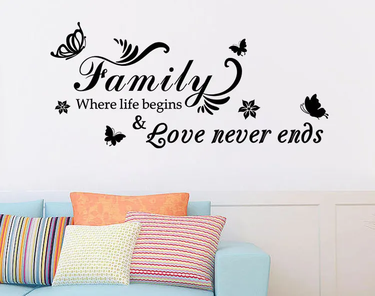 Наклейка на стену Семья где жизнь начинается съемная виниловая наклейка