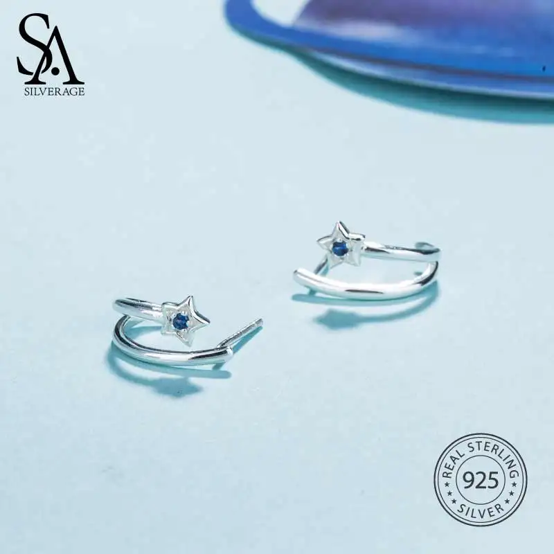 Подарок на Новый год Настоящее стерлингового серебра 925 Blue Star Серьги-гвоздики