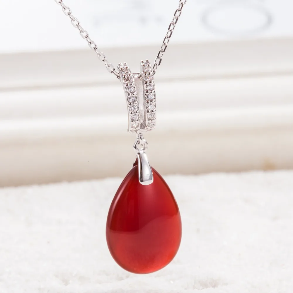Подвеска из серебра 100% пробы с красным агатом в виде капли воды|pendant drop|pendant 925pendant