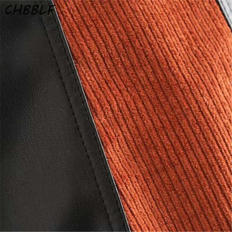 CHBBLF Женская винтажная мини юбка из вельвета и искусственной кожи в стиле пэчворк
