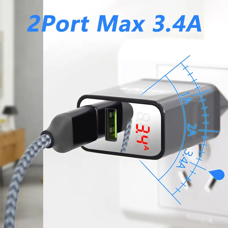 FONKEN Адаптер зарядного устройства с двойным USB светодиодный Быстрая зарядка для телефона планшета USB настенный адаптер 2 порта мобильного телефона зарядное устройство для путешествий s