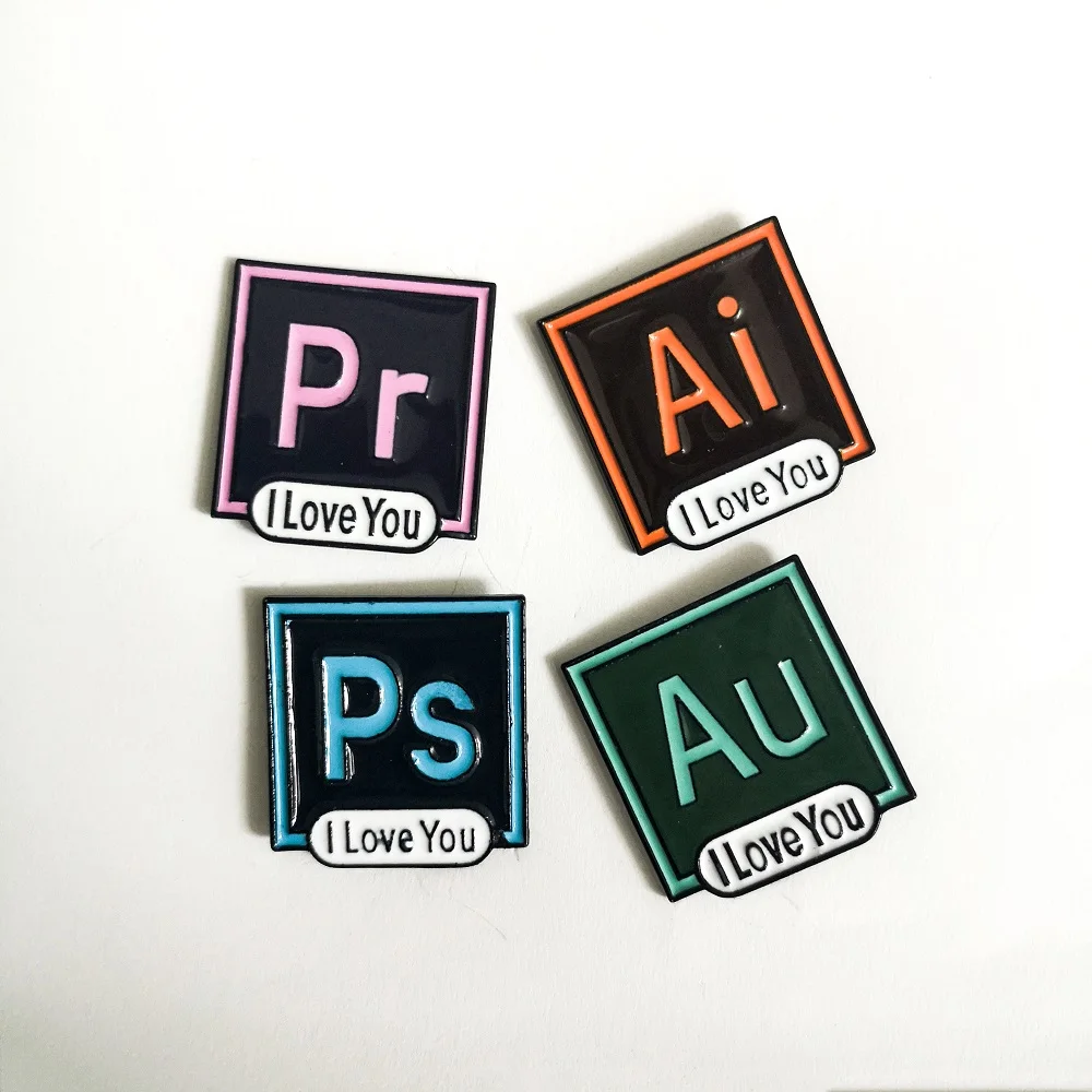 

I Love You PS AI Enamel Pin Brooch Illustrator Photoshop Pins Software Icon Lapel Pin Backpack Brooches for Designer Artist