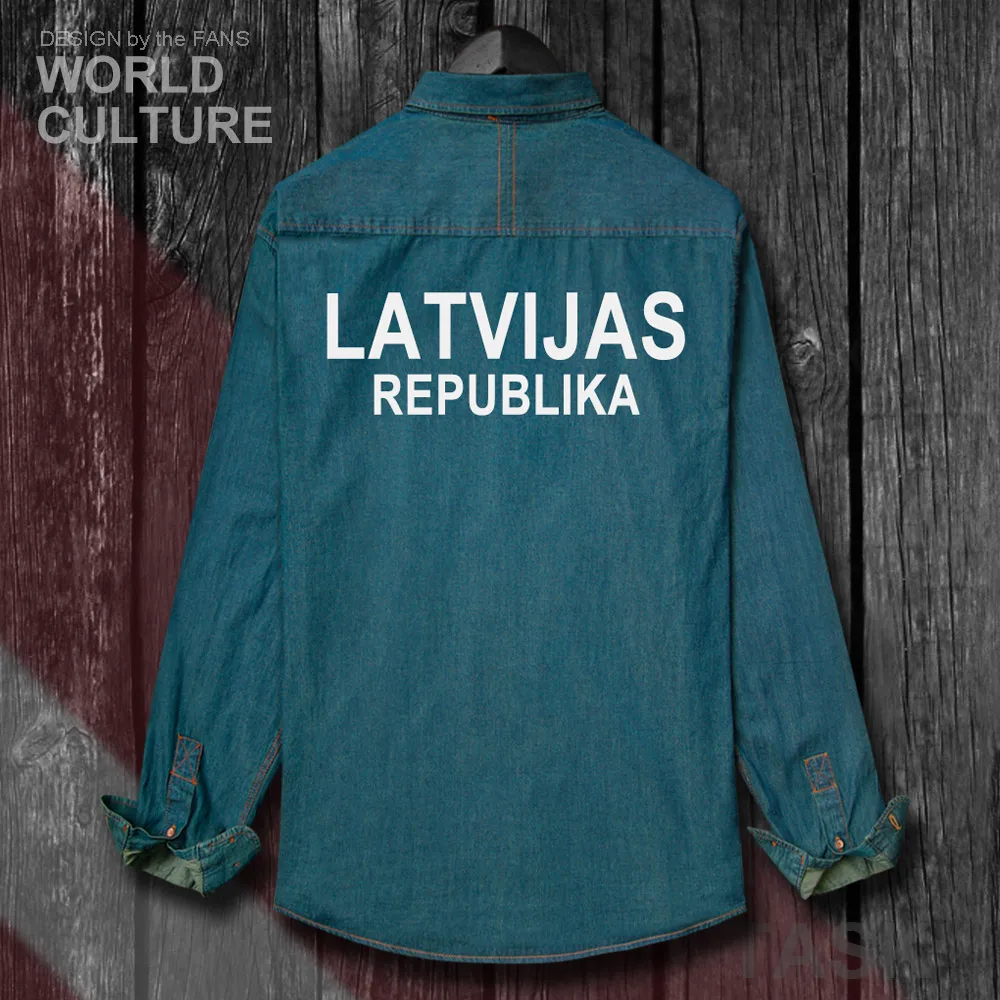 Латвийская LVA LV Latvijas мужская одежда осенняя куртка с длинным рукавом ковбойская куртка с воротником под горло джинсовая рубашка Топы 20