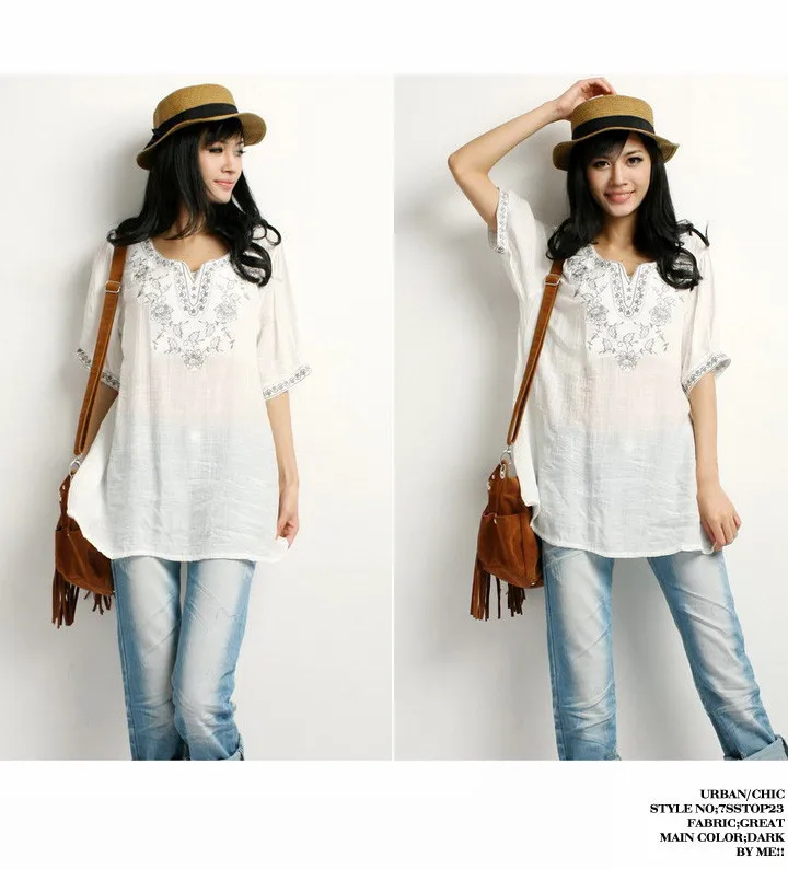 Цветочная вышитая блузка для беременных Винтажная летняя одежда размера плюс