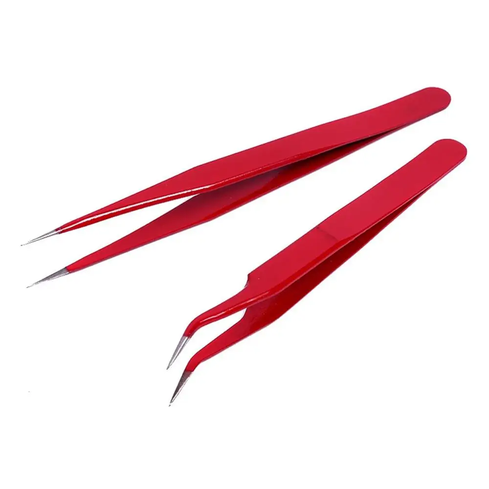 2PCS Professional Mink Eyelash Extension Tweezers Straight and Bend Stainless Steel Anti static False Tweezer #260783 | Красота и