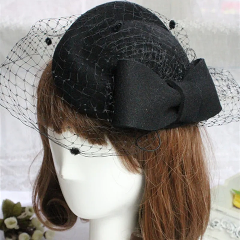 Женская шляпка из 100% шерсти вечерние шерстяные шляпы с вуалью в британском ретро