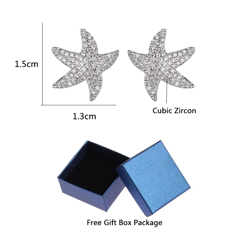 Fashion CZ Cubic Zircon Sea Star Starfish Stud Earrings For Women Gold Silver Love Ocean Star Earrings Party Jewelry