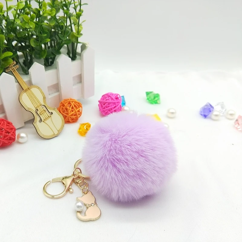 Light Purple 25 цветов милый розовый Кот меховой брелок помпон искусственный мех мяч брелок пушистый помпон брелок сумка талисманы брелок Llaveros Chaveiros - Цвет: Light Purple