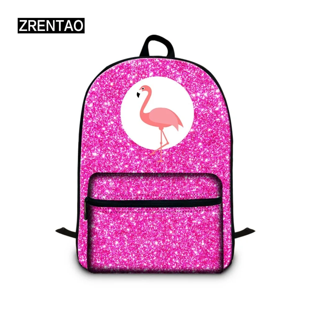 

ZRENTAO cotton backpack school backpack for teenage girls 3D cartoon flamingo printed mochilas double shoulder bags travel bags