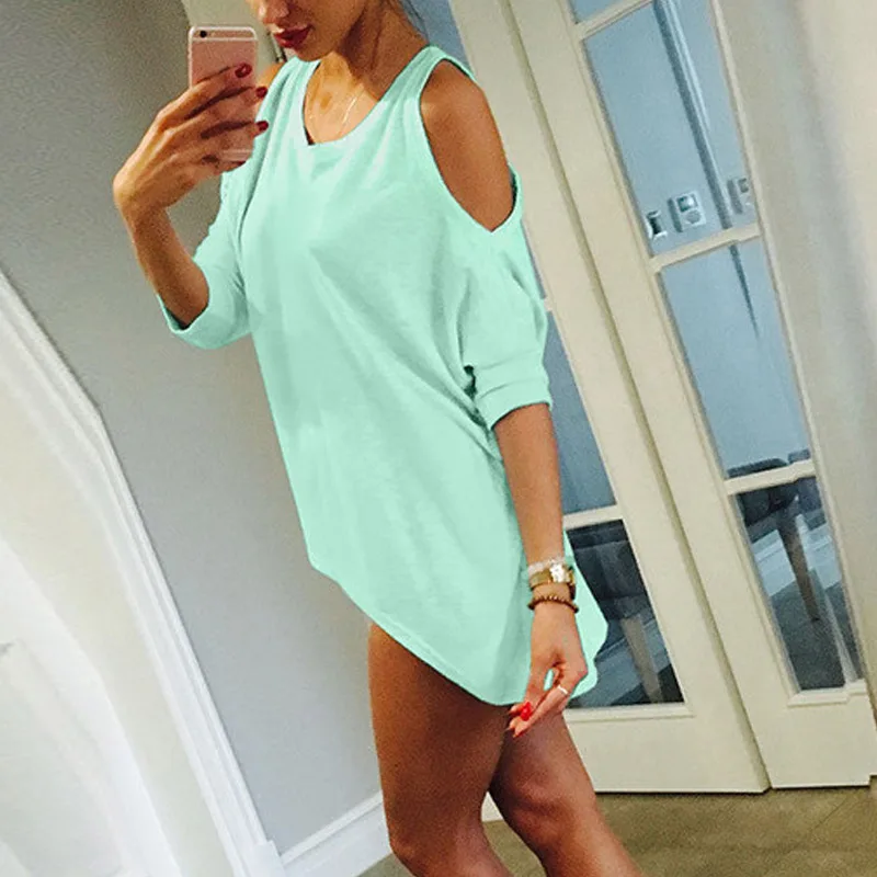 Женская футболка с рукавом до локтя открытыми плечами|Футболки| |