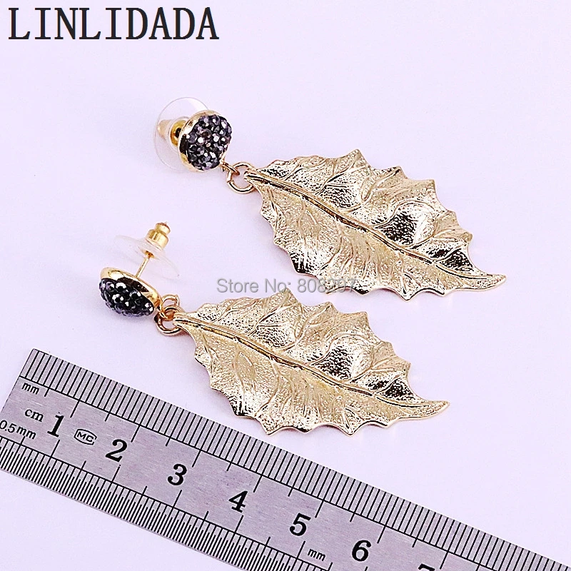 10Pair Trendy Leaf Shape Drop Dangle Earrings Fashion Gold Color Metal Jewelry For Women Gift