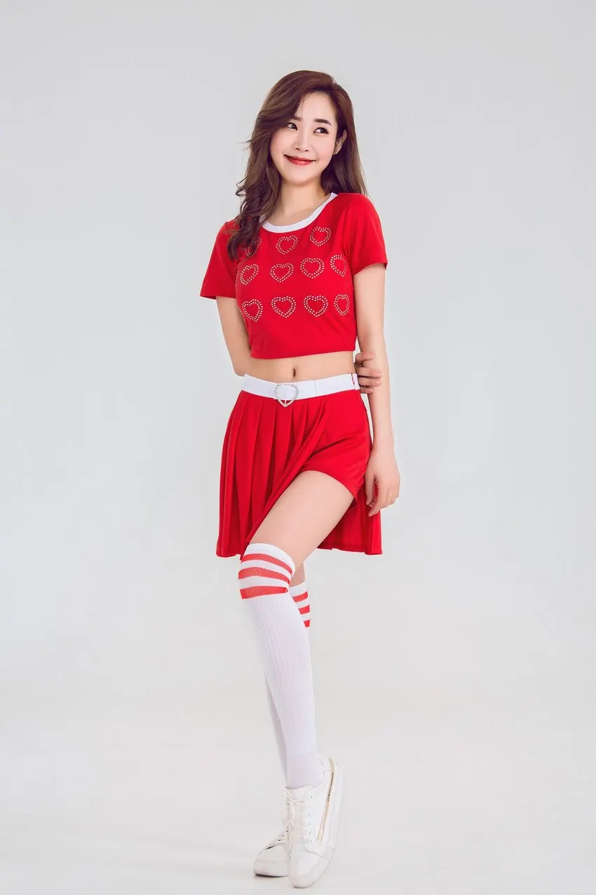 Style 2 1 комплект для девочек старшей школы костюм чирлидерши+ носки Униформа Чирлидера Костюм Чирлидера красный, белый сексуальный команда; Одежда для танцев - Цвет: Style 2