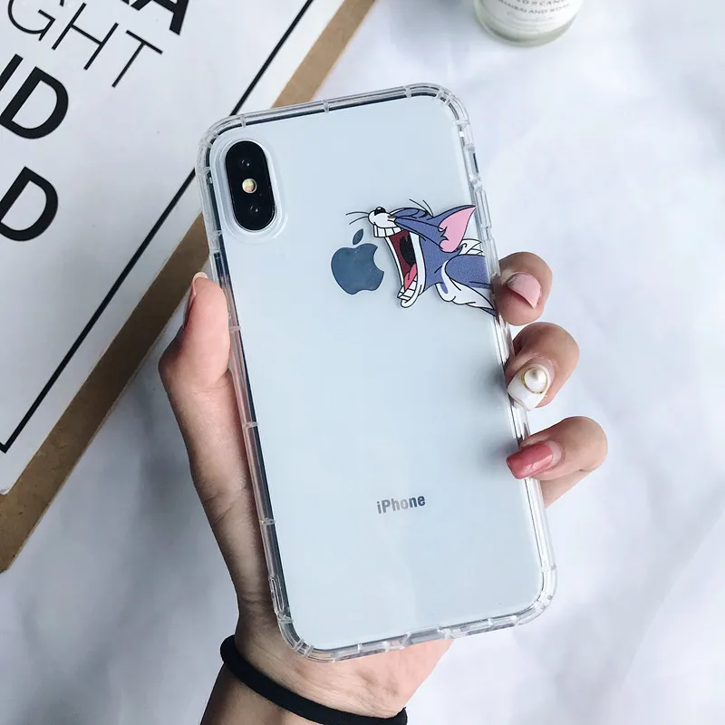 Милый мультяшный чехол для телефона с котом и мышкой iphone X XS MAX XR 7 6 6S 8 Plus мягкий