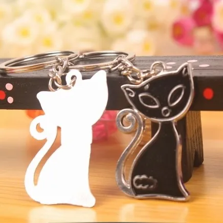 Бесплатная доставка! 1 партия = 30 пар! Милый черный и белый Кот пара металлических