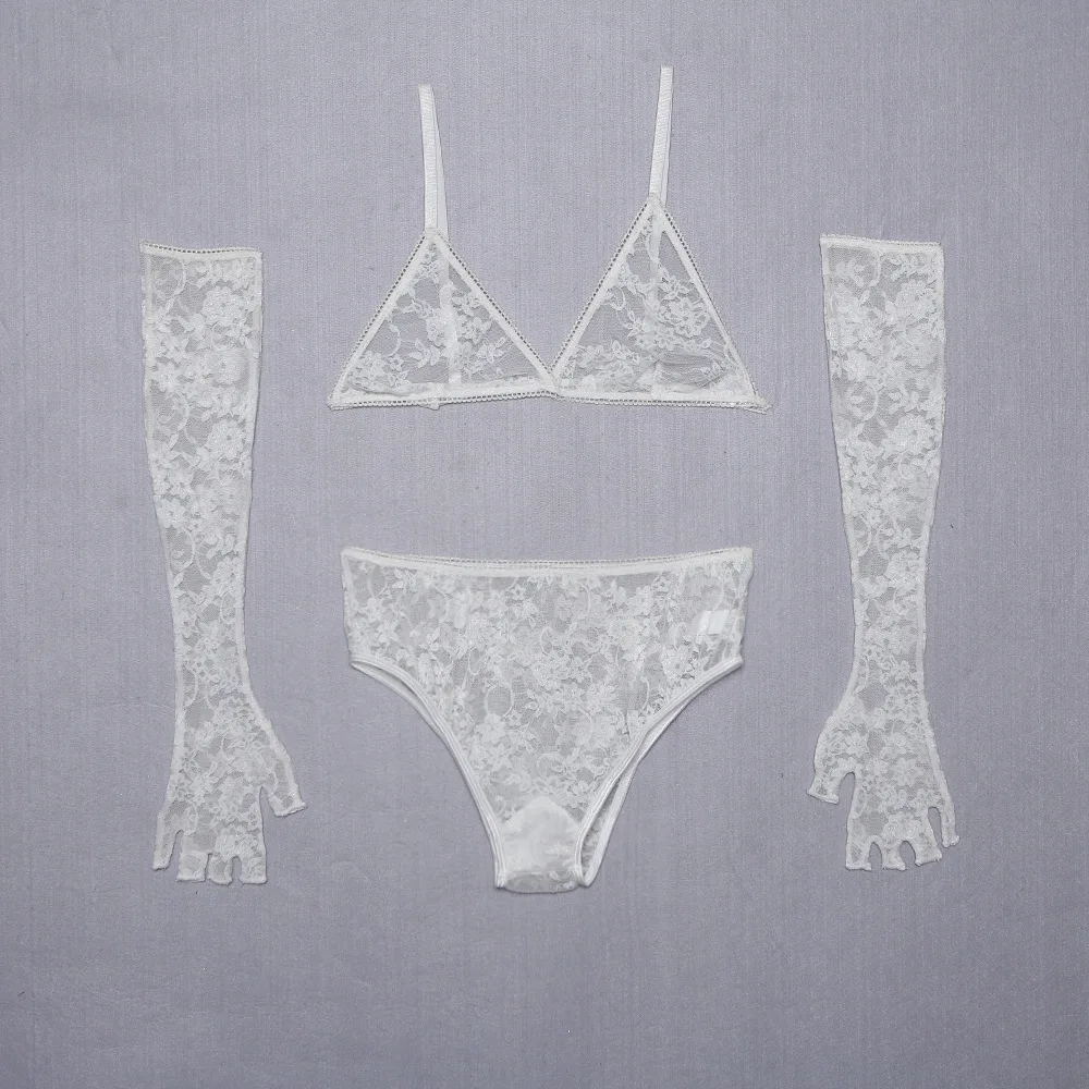 Прозрачный бандажный кружевной бюстгальтер с перекрестным ремнем комплект