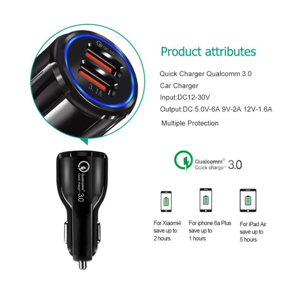 Автомобильное USB зарядное устройство Quick Charge 3 0 мобильный телефон Dual быстрое QC для